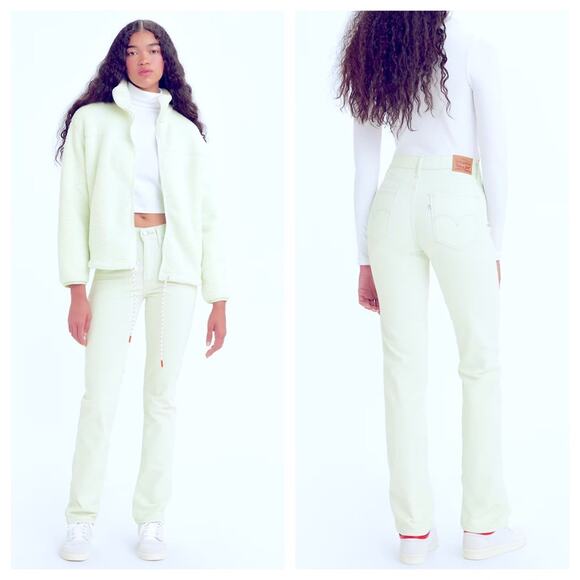 NEW Levi's 724 High Rise Slim Straight Corduroy Pants Mint Green W32 L32 $70 - Picture 1 of 5